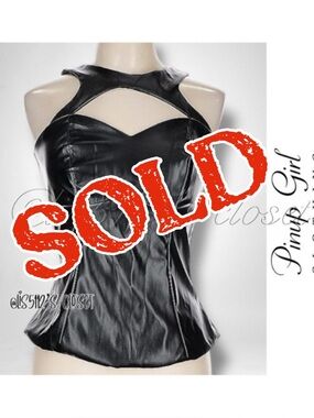 Pinup Couture Deadly Dames Black Faux Leather Bustier Keyhole Top Sz Large L